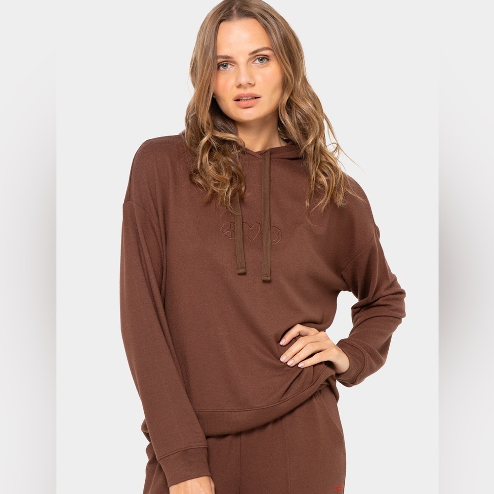 Peace Love World COMFY HOODED LONG SLEEVE SWEATSHIRT XXS